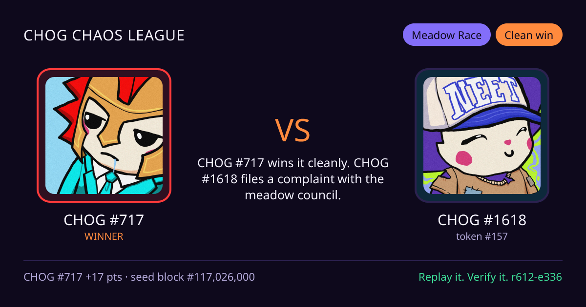 Highlight card: CHOG #717 versus CHOG #1618