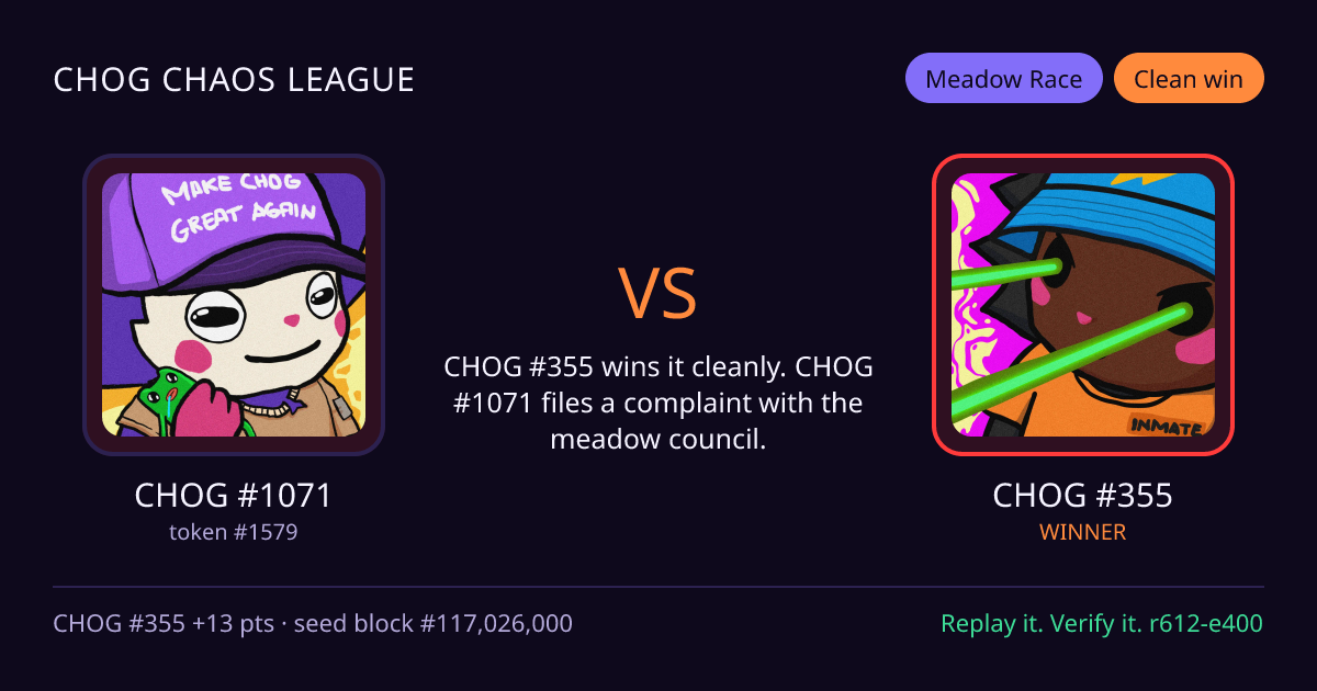 Highlight card: CHOG #1071 versus CHOG #355