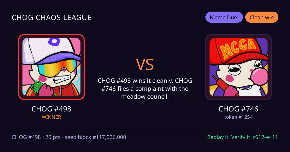 Highlight card: CHOG #498 versus CHOG #746