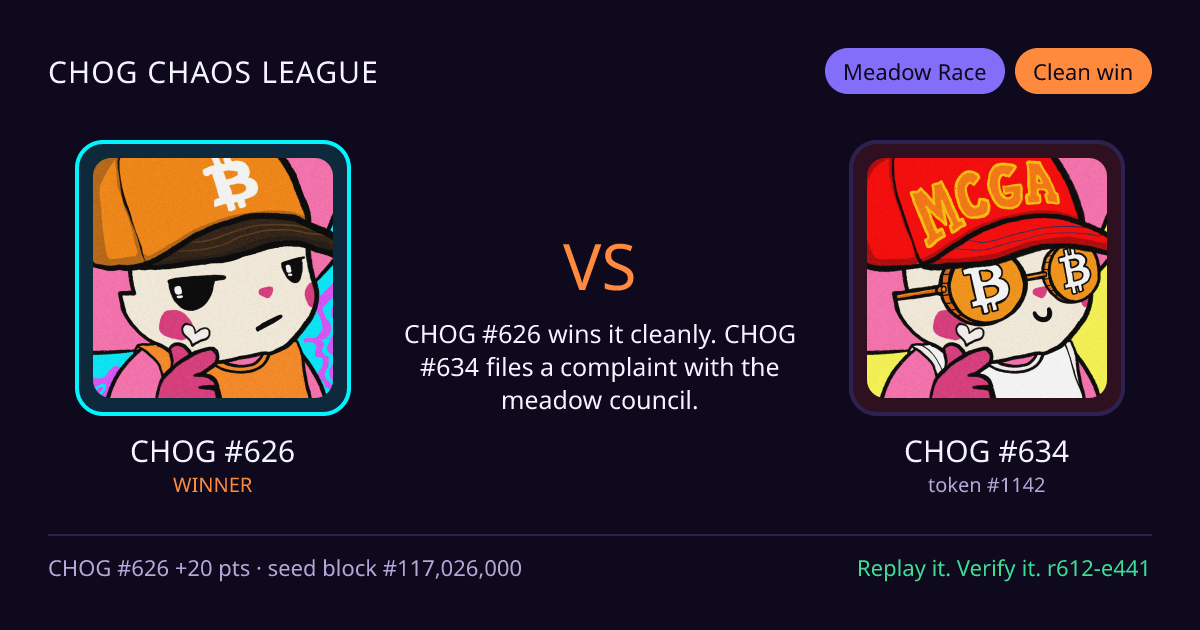 Highlight card: CHOG #626 versus CHOG #634