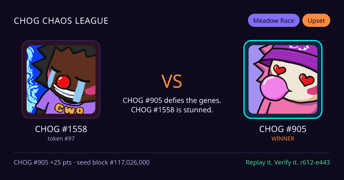 Highlight card: CHOG #1558 versus CHOG #905