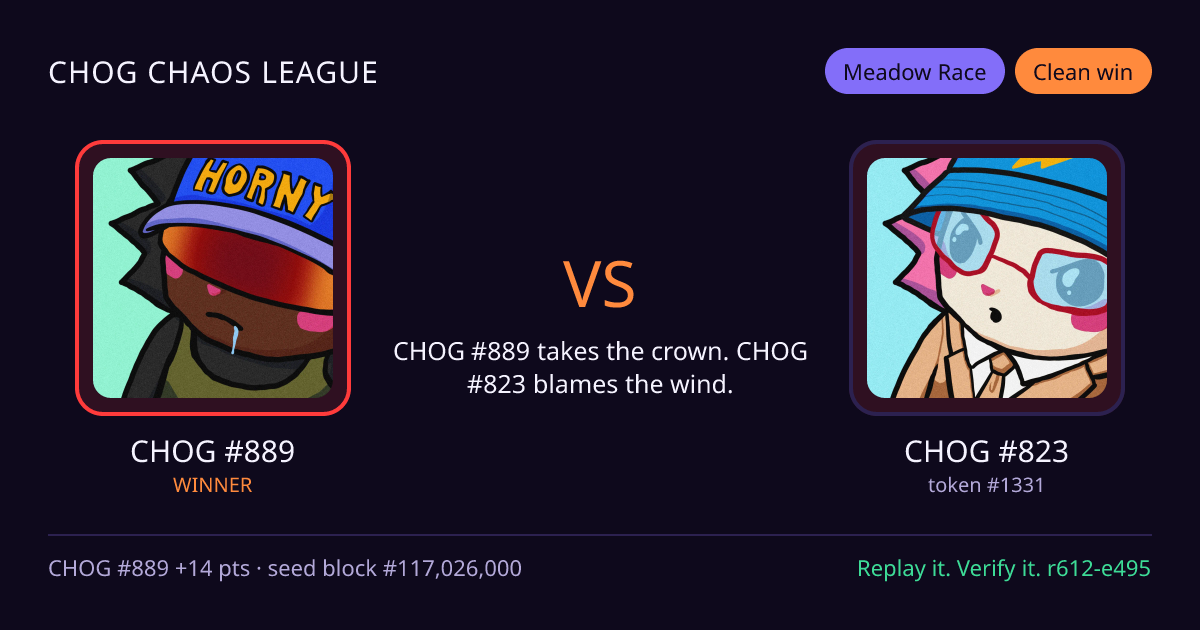 Highlight card: CHOG #889 versus CHOG #823