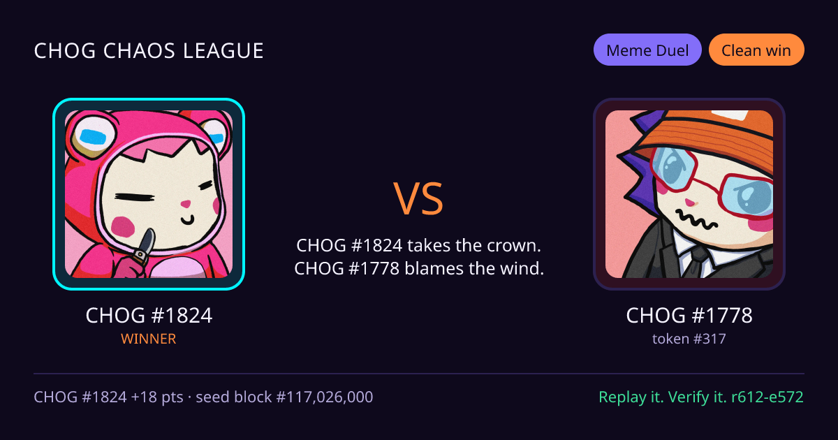 Highlight card: CHOG #1824 versus CHOG #1778