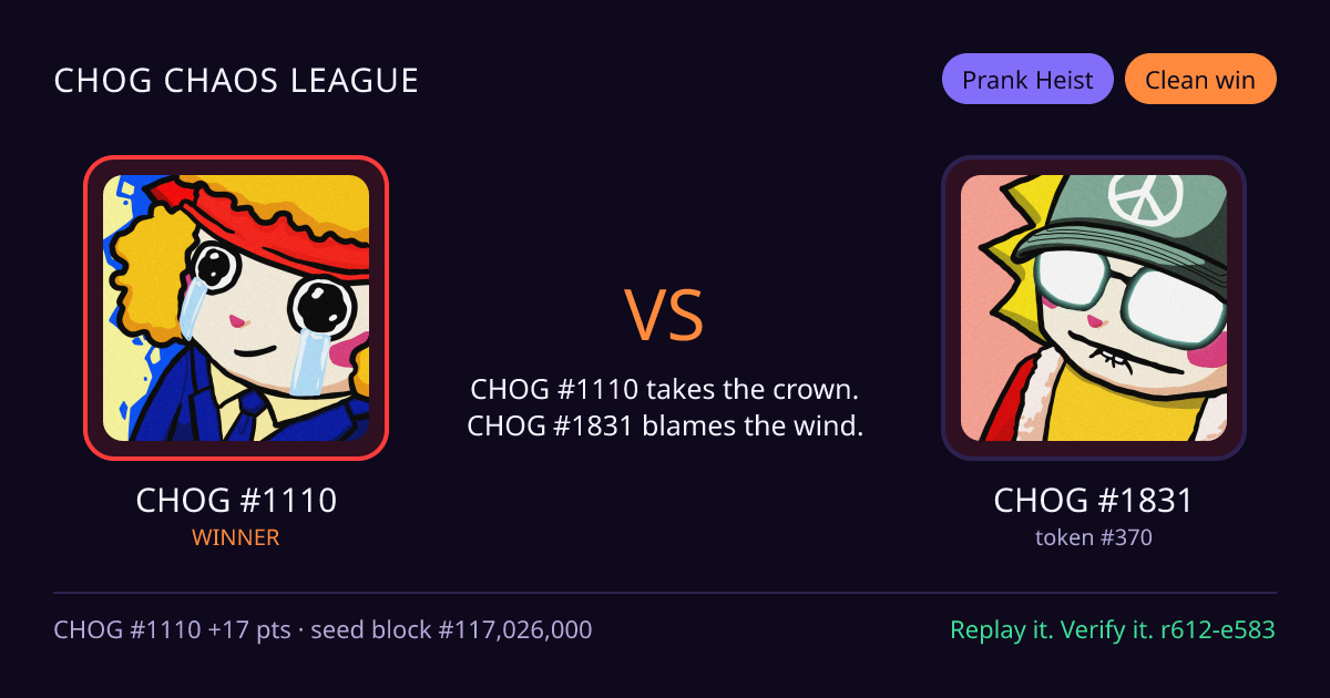 Highlight card: CHOG #1110 versus CHOG #1831