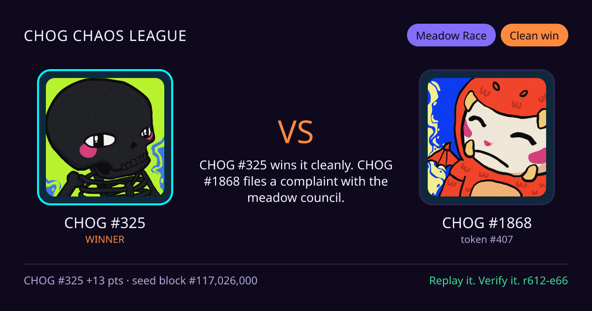 Highlight card: CHOG #325 versus CHOG #1868