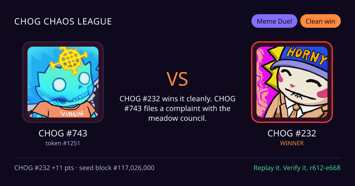Highlight card: CHOG #743 versus CHOG #232