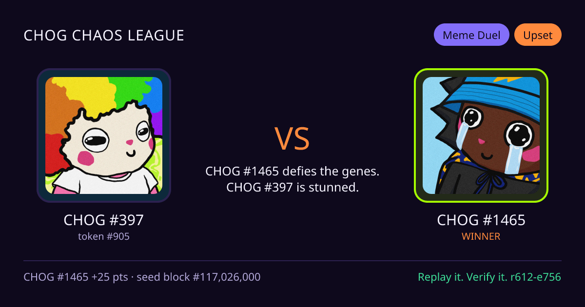 Highlight card: CHOG #397 versus CHOG #1465