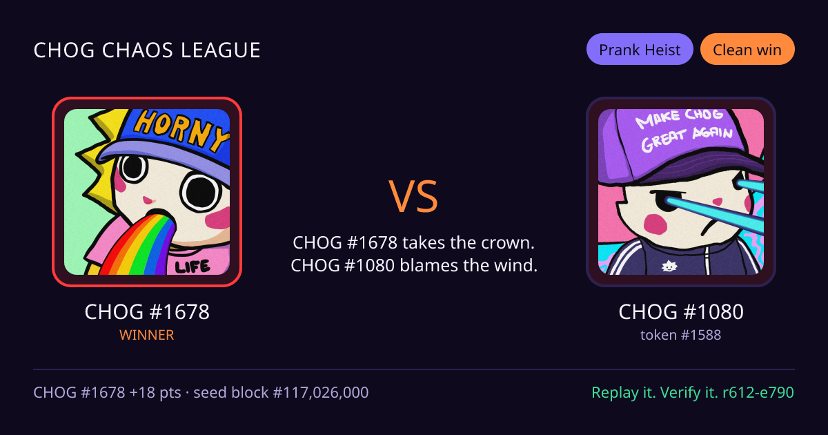 Highlight card: CHOG #1678 versus CHOG #1080