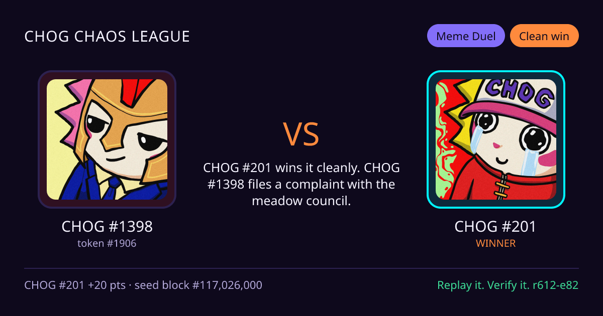 Highlight card: CHOG #1398 versus CHOG #201