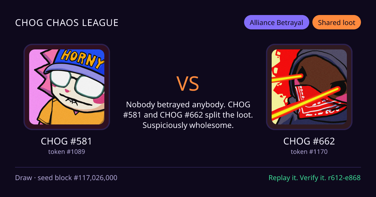 Highlight card: CHOG #581 versus CHOG #662