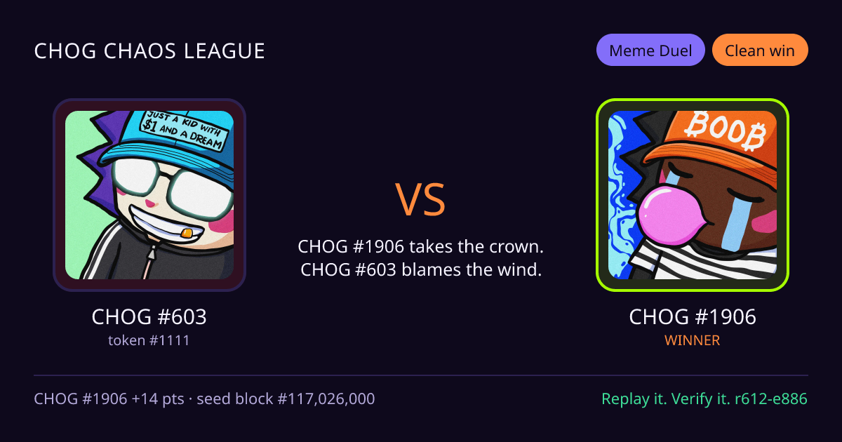 Highlight card: CHOG #603 versus CHOG #1906