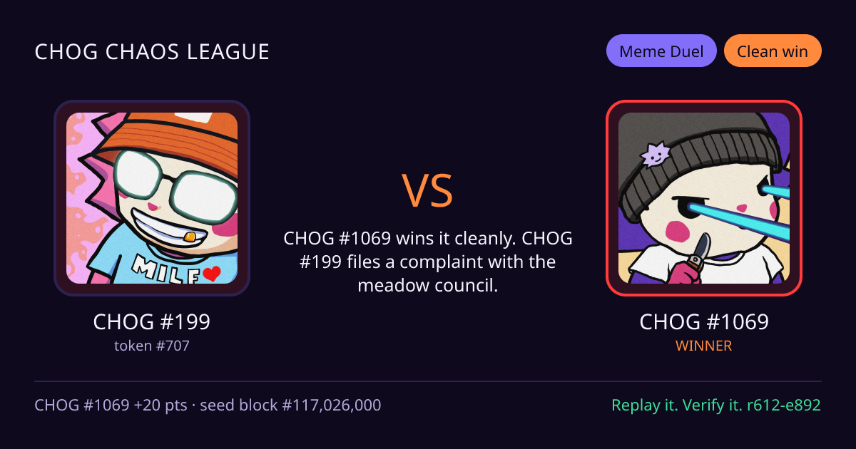 Highlight card: CHOG #199 versus CHOG #1069