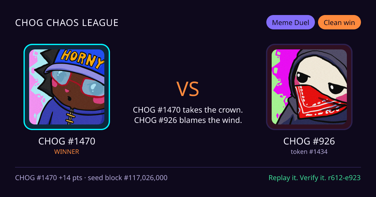 Highlight card: CHOG #1470 versus CHOG #926