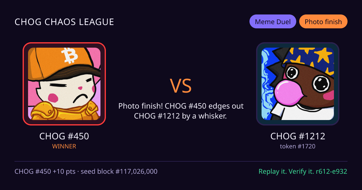 Highlight card: CHOG #450 versus CHOG #1212