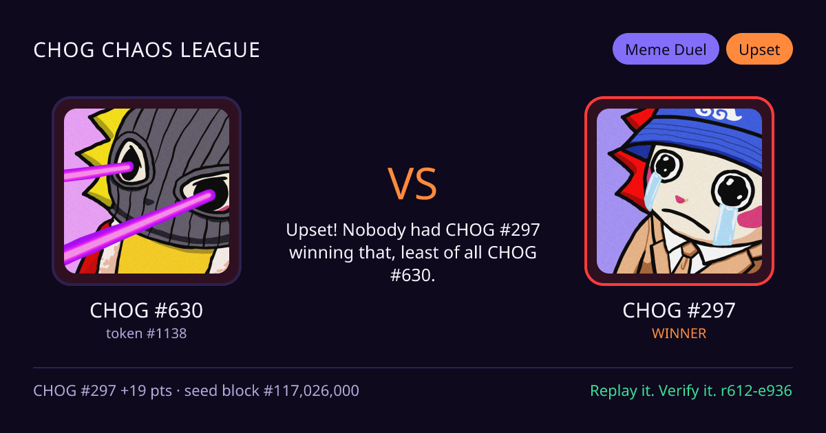 Highlight card: CHOG #630 versus CHOG #297