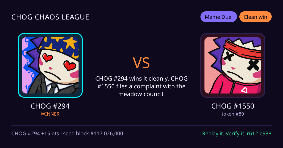 Highlight card: CHOG #294 versus CHOG #1550