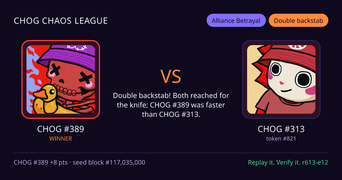 Highlight card: CHOG #389 versus CHOG #313