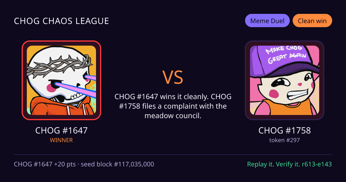 Highlight card: CHOG #1647 versus CHOG #1758