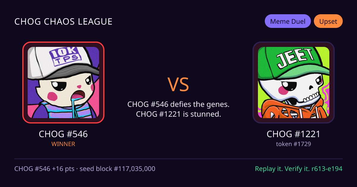 Highlight card: CHOG #546 versus CHOG #1221