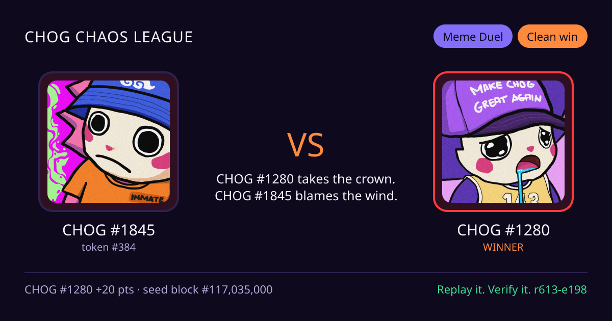 Highlight card: CHOG #1845 versus CHOG #1280
