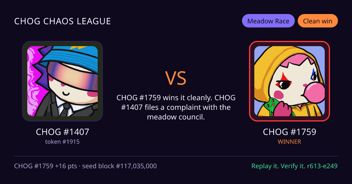 Highlight card: CHOG #1407 versus CHOG #1759