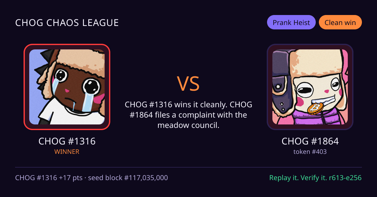 Highlight card: CHOG #1316 versus CHOG #1864