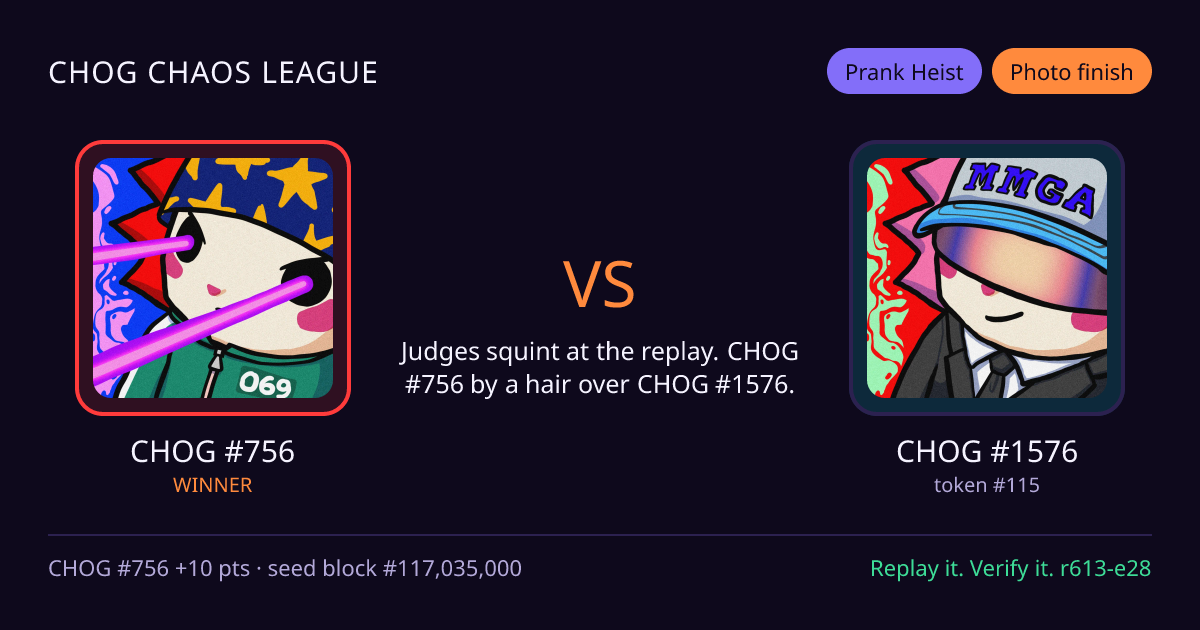 Highlight card: CHOG #756 versus CHOG #1576