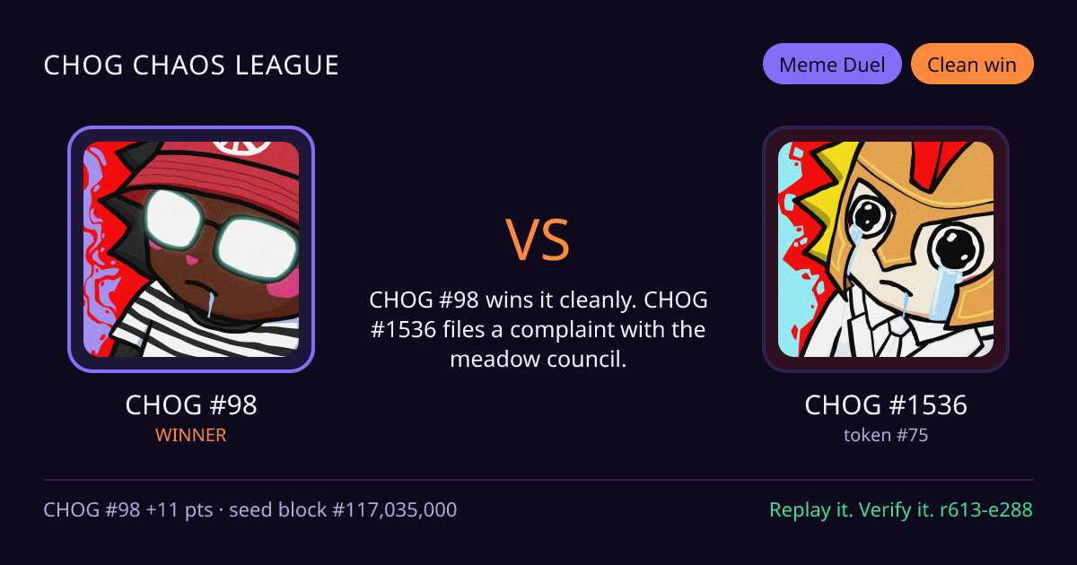 Highlight card: CHOG #98 versus CHOG #1536