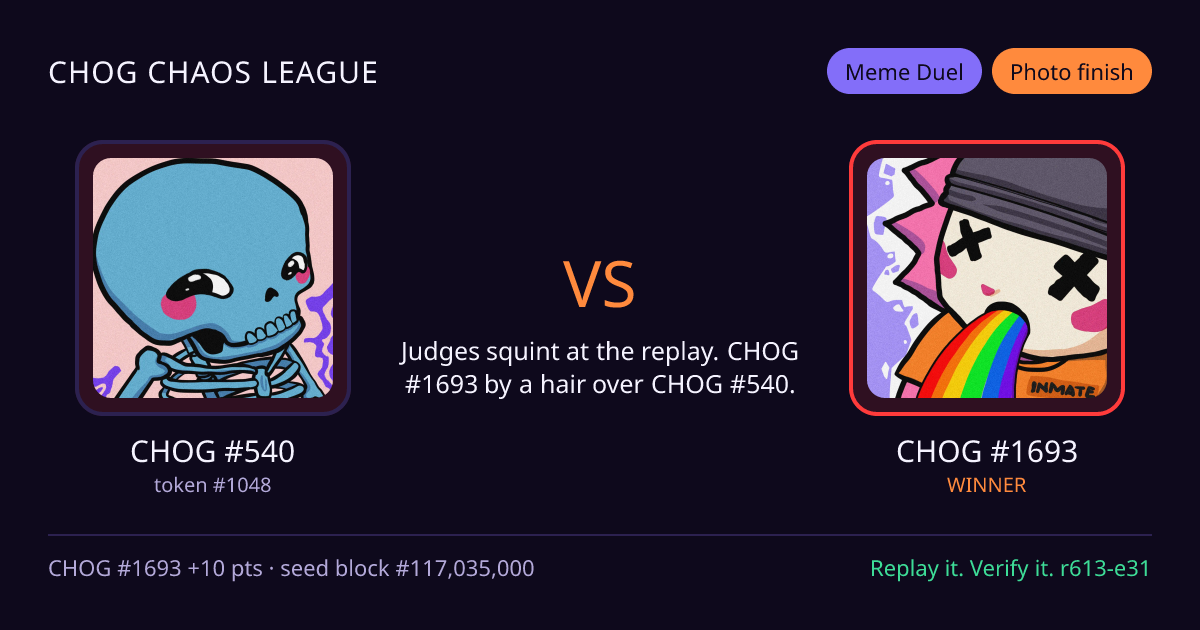 Highlight card: CHOG #540 versus CHOG #1693