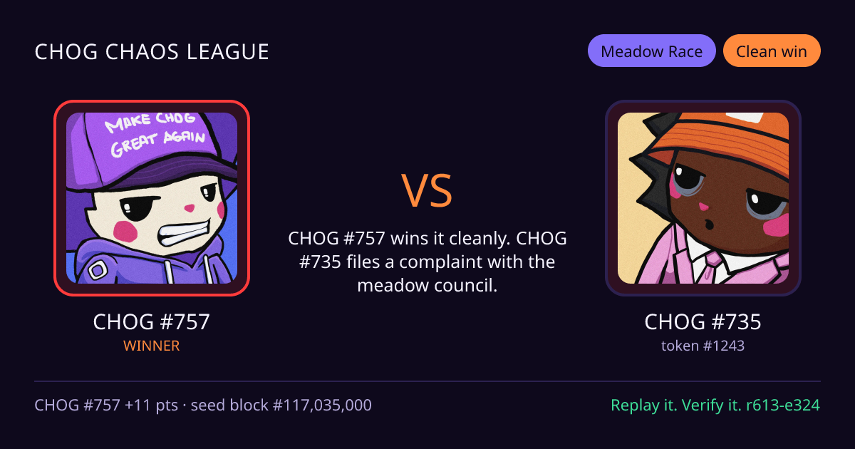 Highlight card: CHOG #757 versus CHOG #735