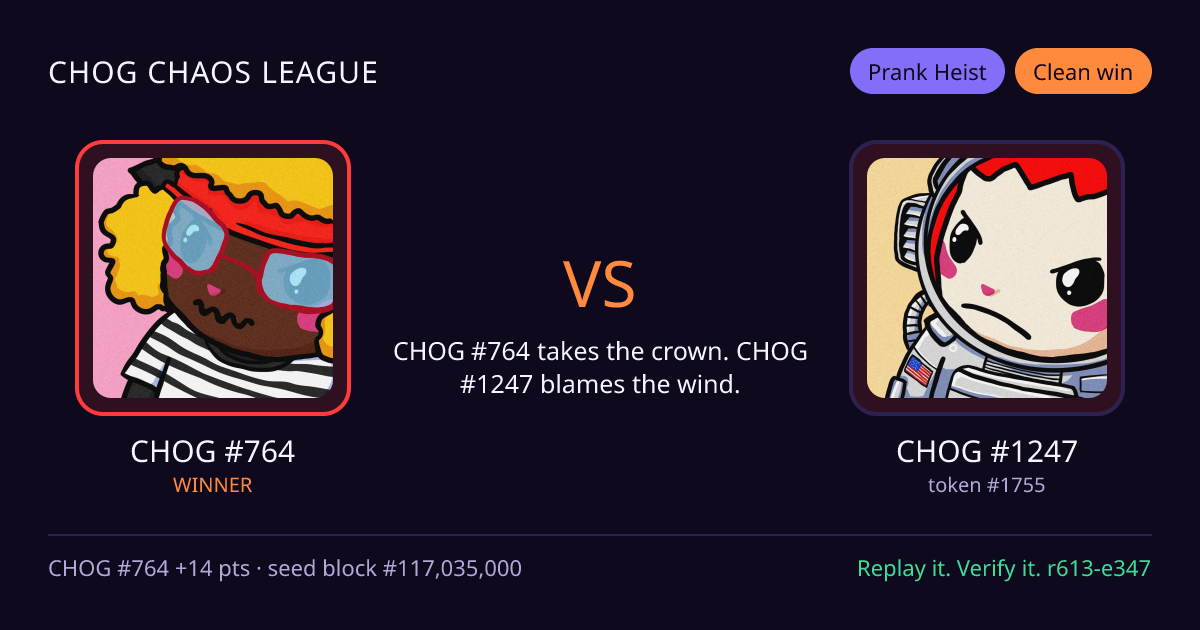 Highlight card: CHOG #764 versus CHOG #1247