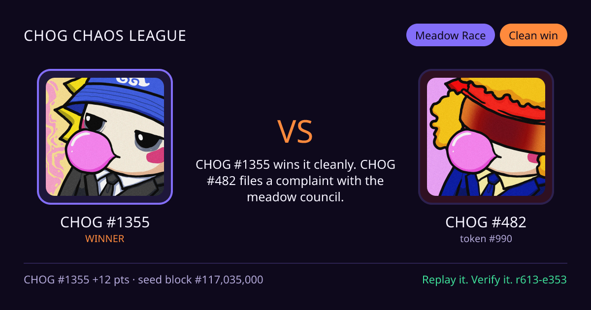 Highlight card: CHOG #1355 versus CHOG #482