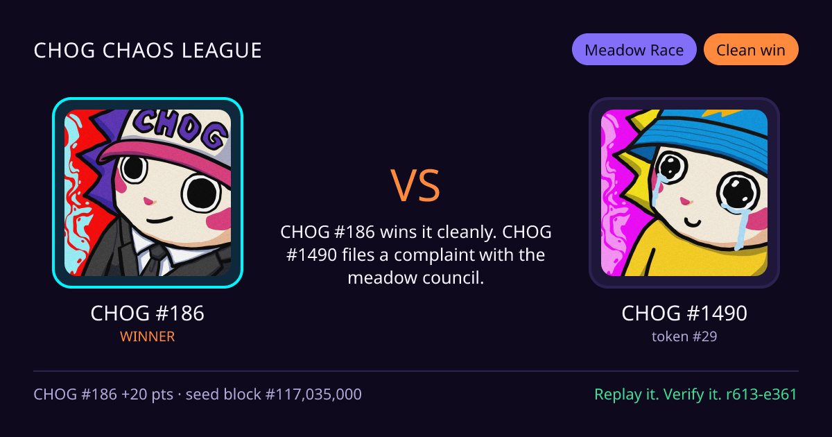 Highlight card: CHOG #186 versus CHOG #1490