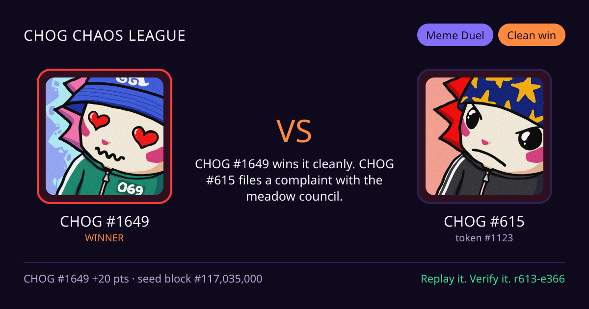 Highlight card: CHOG #1649 versus CHOG #615