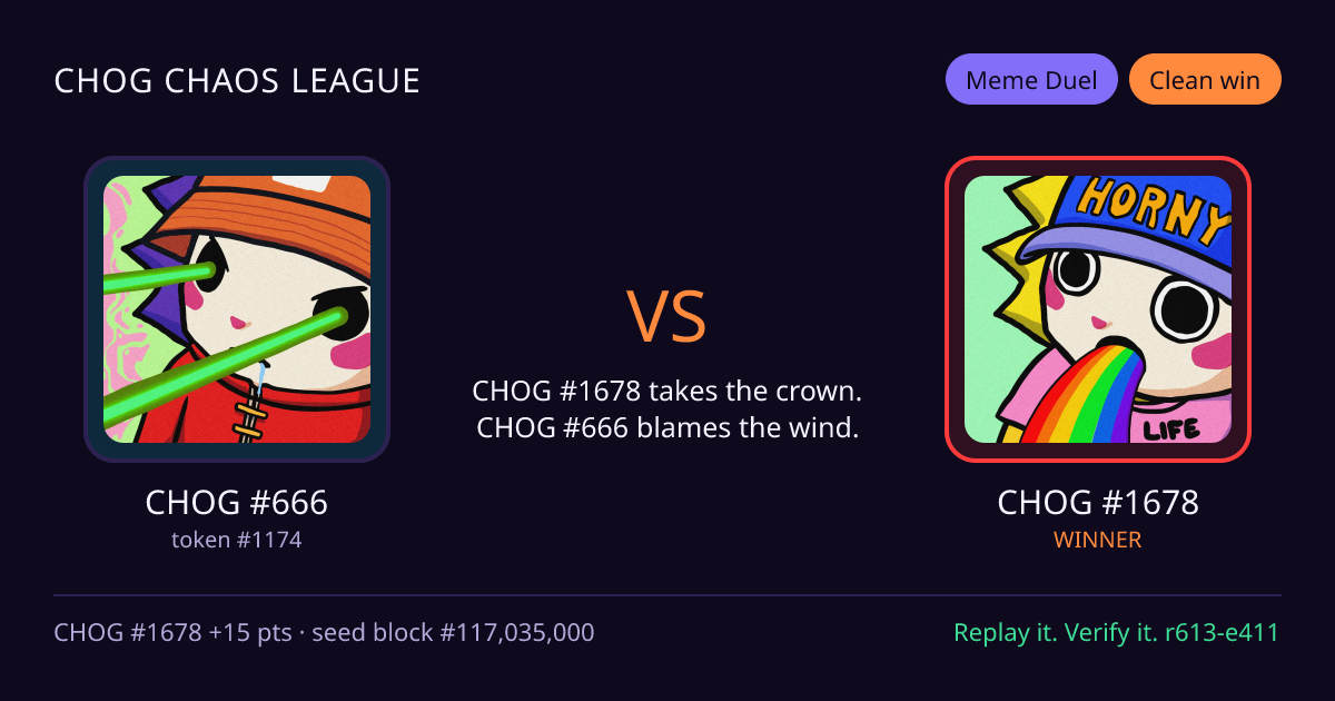 Highlight card: CHOG #666 versus CHOG #1678