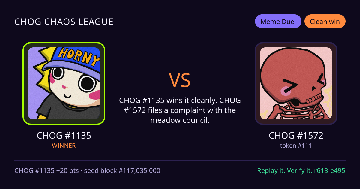 Highlight card: CHOG #1135 versus CHOG #1572