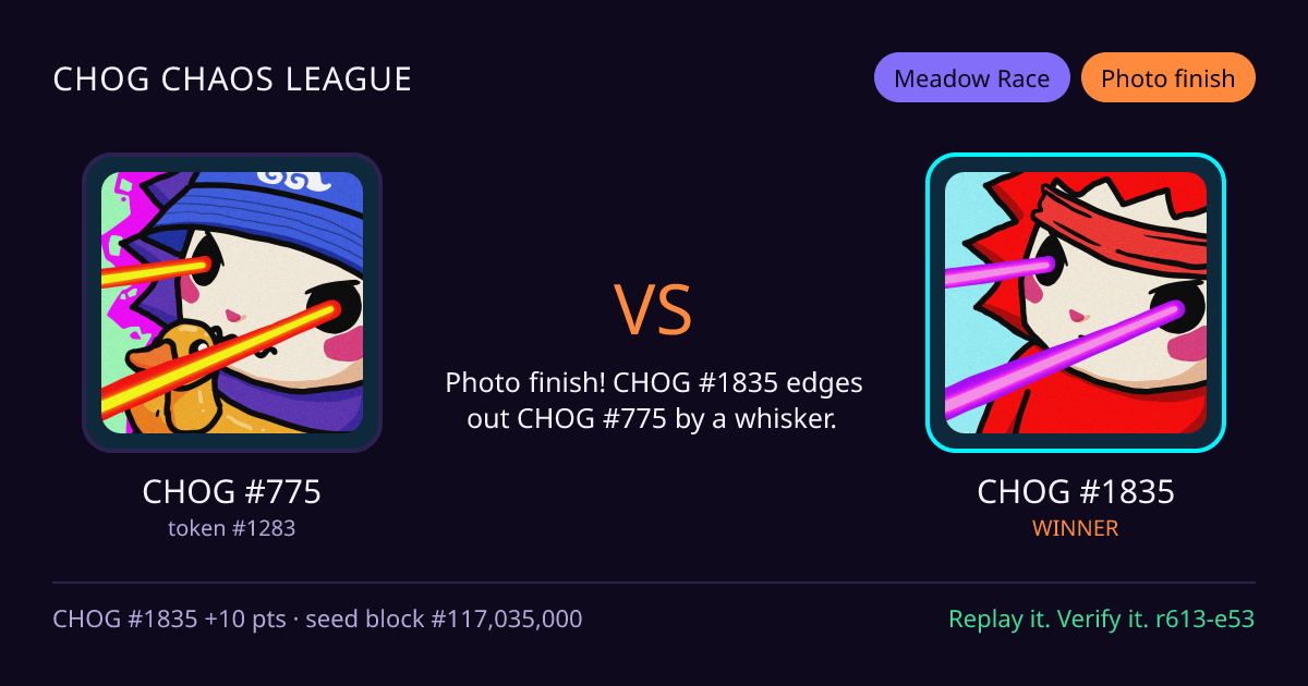 Highlight card: CHOG #775 versus CHOG #1835