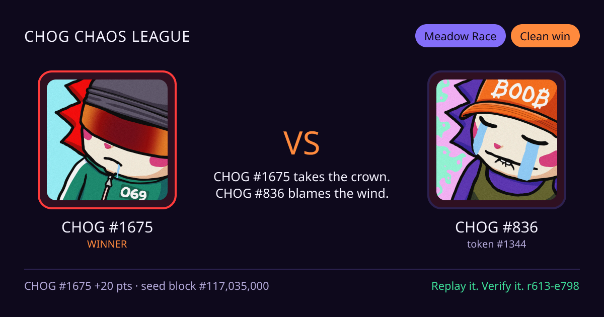 Highlight card: CHOG #1675 versus CHOG #836