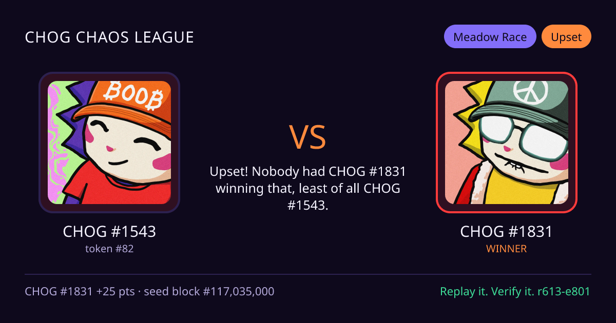 Highlight card: CHOG #1543 versus CHOG #1831