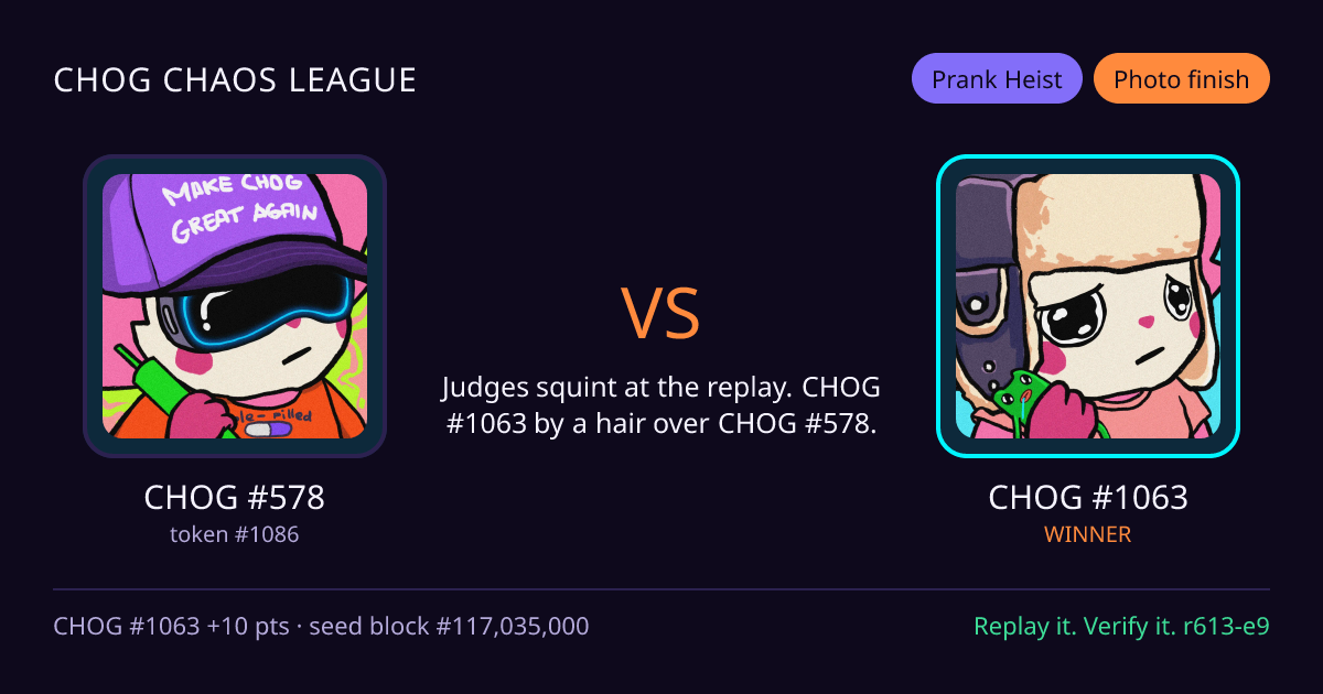 Highlight card: CHOG #578 versus CHOG #1063