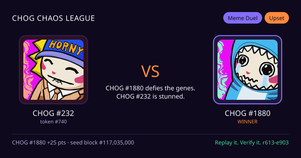 Highlight card: CHOG #232 versus CHOG #1880
