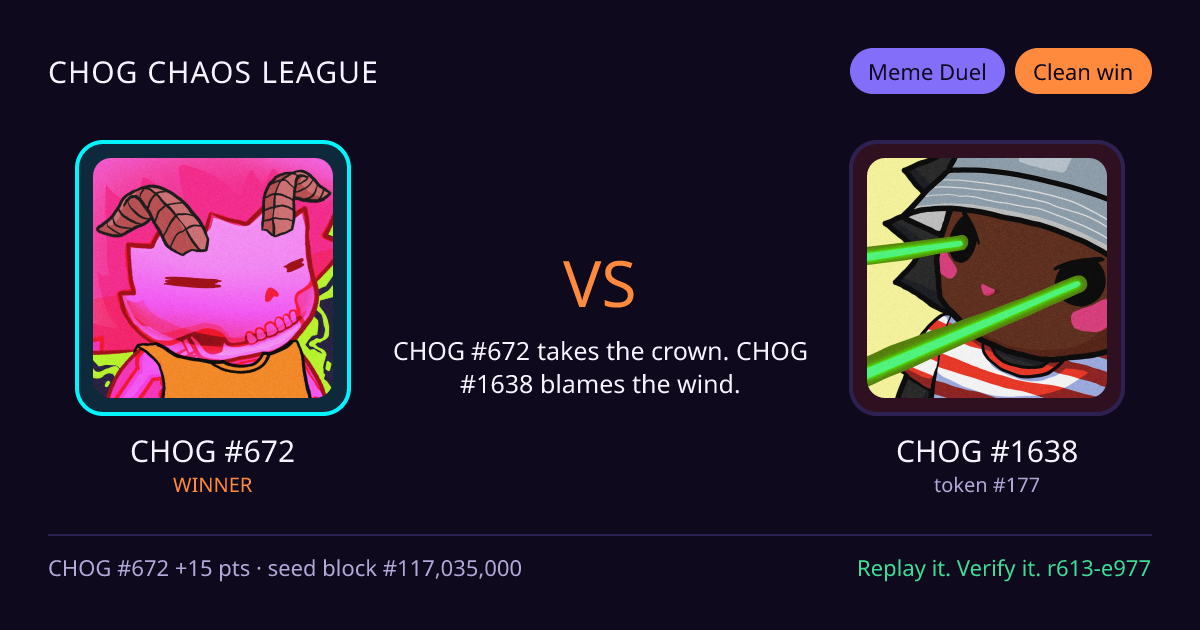 Highlight card: CHOG #672 versus CHOG #1638