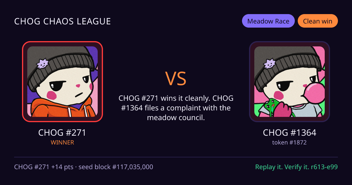 Highlight card: CHOG #271 versus CHOG #1364
