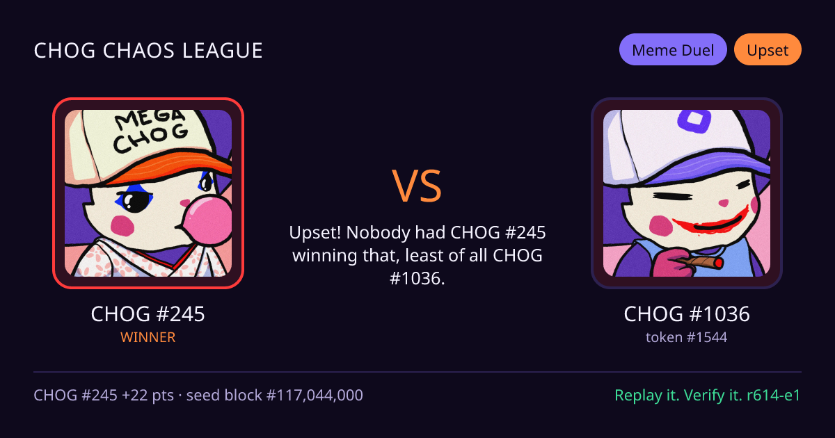Highlight card: CHOG #245 versus CHOG #1036