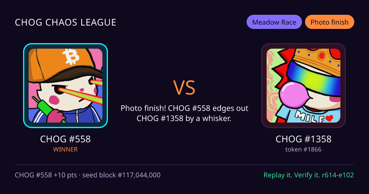 Highlight card: CHOG #558 versus CHOG #1358
