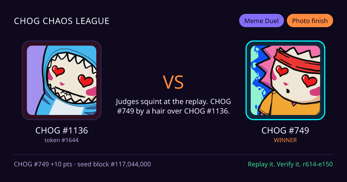 Highlight card: CHOG #1136 versus CHOG #749