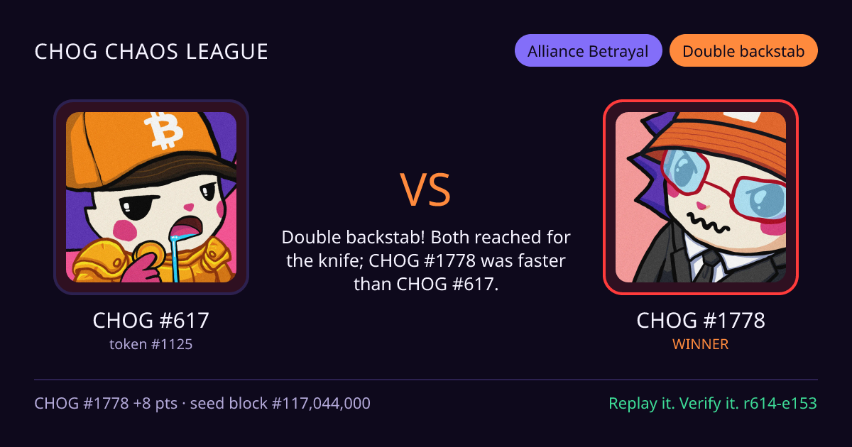 Highlight card: CHOG #617 versus CHOG #1778