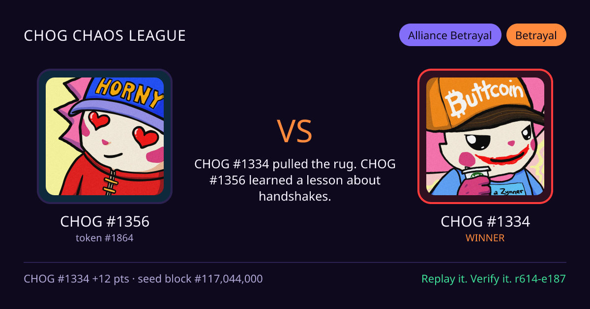 Highlight card: CHOG #1356 versus CHOG #1334
