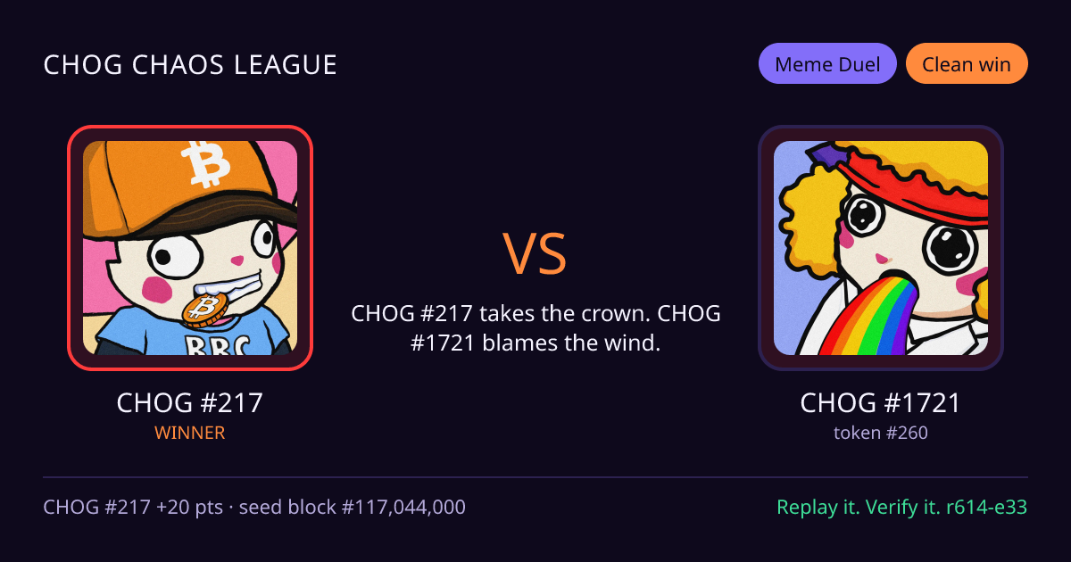 Highlight card: CHOG #217 versus CHOG #1721