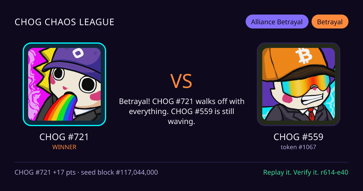 Highlight card: CHOG #721 versus CHOG #559